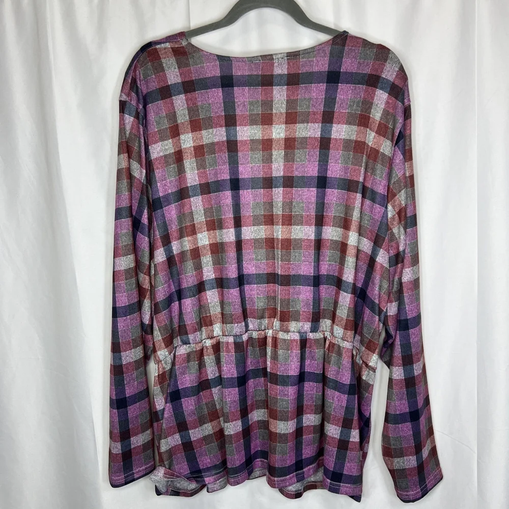 LANE BRYANT Women’s Classic Faux-Wrap Plaid Top Long Sleeve Shirt Size 26-28/4X